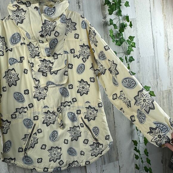 Vtg L.L. Bean Cream Light Yellow Flower Insulated Pull-Over Hooded Jacket Coat M - Picture 5 of 9
